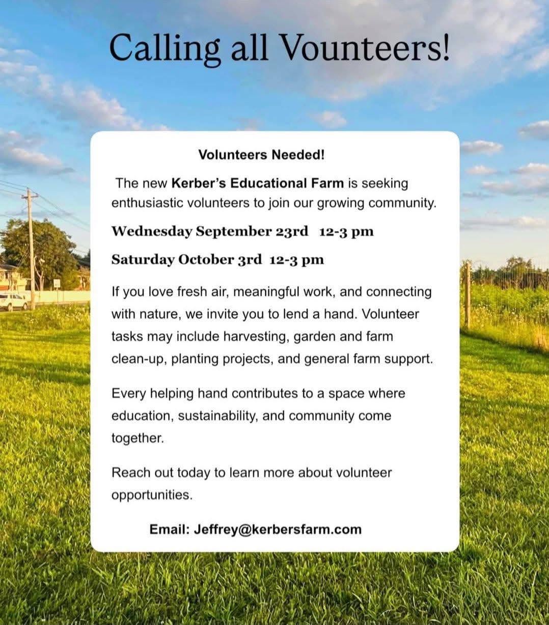 Kerber’s Educational Farm Volunteer Days – Free