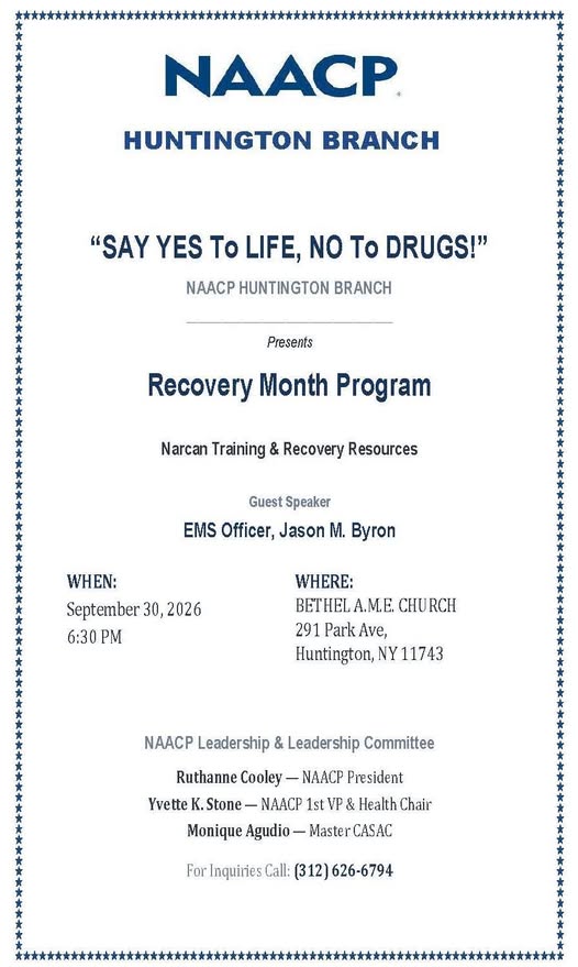 NAACP Huntington Branch Recovery Month Program – Free