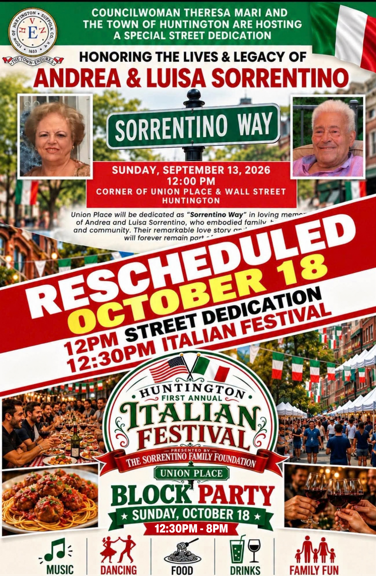 NEW DATE: Sorrentino Way Street Dedication Honoring Andrea & Luisa Sorrentino – Free