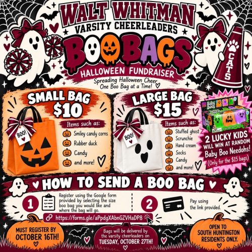 Walt Whitman Varsity Cheerleaders Boo Bags Halloween Fundraiser - South Huntington Residents